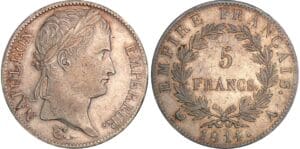 5 francs Napoléon revers empire - 1814 A (Paris)