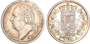 1/2 franc Louis XVIII au buste nu - 1819 A (Paris)