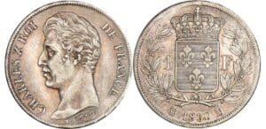 Charles X (1824-1830) - 1 franc 1830 M (Toulouse) 4 feuilles