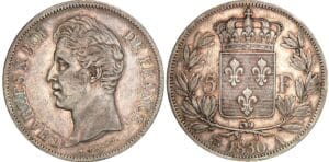 5 francs Charles X - 2ème type - tranche en relief 1830 A (Paris) 5 francs Charles X - 2ème type - tranche en relief 1830 A (Paris)