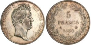 5 francs Louis-Philippe Ier- tête nue - tranche en relief 1830 A (Paris) 5 francs Louis-Philippe Ier- tête nue - tranche en relief 1830 A (Paris)