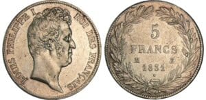 5 francs Louis-Philippe Ier - tête nue - tranche en creux 1831 M (Toulouse) 5 francs Louis-Philippe Ier - tête nue - tranche en creux 1831 M (Toulouse)