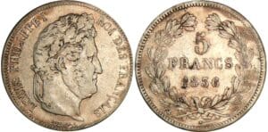 5 francs Louis-Philippe Ier - tête laurée - 2ème type 1836 D (Lyon) 5 francs Louis-Philippe Ier - tête laurée - 2ème type 1836 D (Lyon)