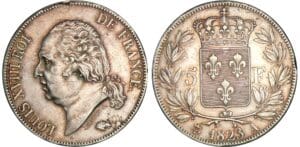 5 francs Louis XVIII au buste nu - 1823 A (Paris)