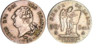 Constitution (1791-1792) - 30 sols type FRANCOIS 1791 A (Paris) 1er sem Constitution (1791-1792) - 30 sols type FRANCOIS 1791 A (Paris) 1er sem