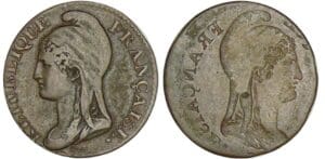 5 centimes Dupré - petit module - Frappe incuse 5 centimes Dupré - petit module - Frappe incuse