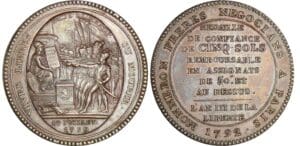 Monneron de 5 sols - 1792 - AN IV