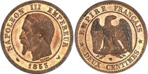2 centimes Napoléon tête nue - 1853 W (Lille)