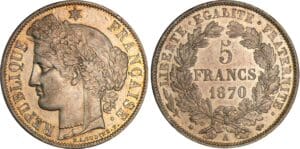 5 francs Cérès avec légende - 1870 A (Paris)
