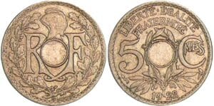 5 centimes Lindauer - Petit module - 1922 (Poissy) non percée