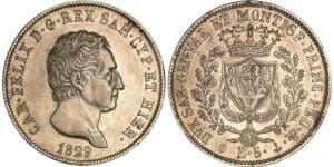 Italie - Règne de Sardaigne - Carlo Felice - 5 lire 1829 (Gênes) Italie - Règne de Sardaigne - Carlo Felice - 5 lire 1829 (Gênes)