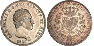 Italie - Règne de Sardaigne - Carlo Felice - 5 lire 1826 (Gênes) Italie - Règne de Sardaigne - Carlo Felice - 5 lire 1826 (Gênes)