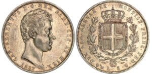 Italie - Règne de Sardaigne - Carlo Alberto - 5 lire 1837 (Gênes) Italie - Règne de Sardaigne - Carlo Alberto - 5 lire 1837 (Gênes)
