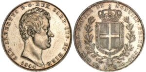 Italie - Règne de Sardaigne - Carlo Alberto - 5 lire 1844 (Gênes) Italie - Règne de Sardaigne - Carlo Alberto - 5 lire 1844 (Gênes)