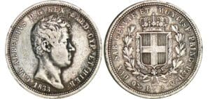 Italie - Règne de Sardaigne - Carlo Alberto - 2 lire 1833 (Gênes) Italie - Règne de Sardaigne - Carlo Alberto - 2 lire 1833 (Gênes)