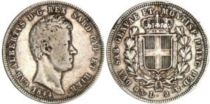 Italie - Règne de Sardaigne - Carlo Alberto - 2 lire 1844 (Gênes) Italie - Règne de Sardaigne - Carlo Alberto - 2 lire 1844 (Gênes)