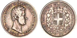 Italie - Règne de Sardaigne - Carlo Alberto - 50 centesimi 1843 (Turin) Italie - Règne de Sardaigne - Carlo Alberto - 50 centesimi 1843 (Turin)