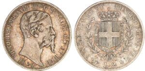 Italie - Règne de Sardaigne - Vittorio Emanuele II - 2 lire 1850 (Turin) Italie - Règne de Sardaigne - Vittorio Emanuele II - 2 lire 1850 (Turin)