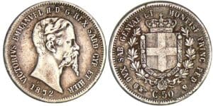 Italie - Règne de Sardaigne - Vittorio Emanuele II - 50 centesimi 1852 (Turin) Italie - Règne de Sardaigne - Vittorio Emanuele II - 50 centesimi 1852 (Turin)