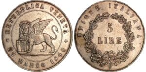 Italie - Venise - Gouvernement provisoire - 5 lire 1848 (Venise)