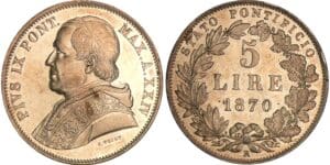 Italie - Etat pontifical - Pie IX - 5 lire 1870 XXIV (Rome)