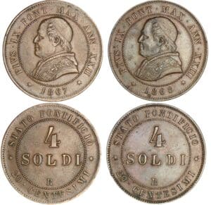 Italie - Etat pontifical - Pie IX - Lot de 2 monnaies de 4 soldi