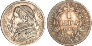 Italie - Etat pontifical - Pie IX - 1 lira 1868 XXIII (Rome) satirique