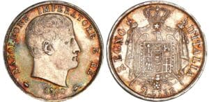 Italie - Règne d'Italie - 2 lire 2ème type - Tranche en creux - 1809 M (Milan) Italie - Règne d'Italie - 2 lire 2ème type - Tranche en creux - 1809 M (Milan)