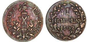 Suisse - République helvétique - 1 rappen 3ème type 1801