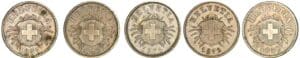 Suisse - Lot de 5 monnaies de 5 rappen