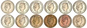 Suisse - Lot de 12 monnaies de 5 rappen