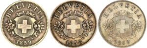 Suisse - Lot de 3 monnaies de 20 rappen