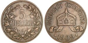 Allemagne - Afrique de l'est - 5 heller 1909 J