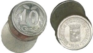 Monnaie de nécessité - Evreux - 10 centimes 1921 frappe casquette Monnaie de nécessité - Evreux - 10 centimes 1921 frappe casquette
