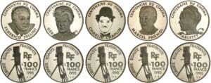 5 monnaies de 100 francs BE Centenaire du cinéma 5 monnaies de 100 francs BE Centenaire du cinéma