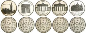 5 monnaies de 15 écus BE Les monuments 5 monnaies de 15 écus BE Les monuments
