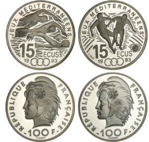 2 monnaies de 15 écus "Jeux méditerranéens" 2 monnaies de 15 écus "Jeux méditerranéens"