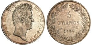 5 francs Louis-Philippe Ier - tête nue - tranche en creux 1830 A (Paris) 5 francs Louis-Philippe Ier - tête nue - tranche en creux 1830 A (Paris)