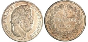 5 francs Louis-Philippe Ier - tête laurée - 2ème type 1833 M (Toulouse) 5 francs Louis-Philippe Ier - tête laurée - 2ème type 1833 M (Toulouse)