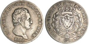 Italie - Règne de Sardaigne - Carlo Felice - 5 lire 1822 (Turin) Italie - Règne de Sardaigne - Carlo Felice - 5 lire 1822 (Turin)