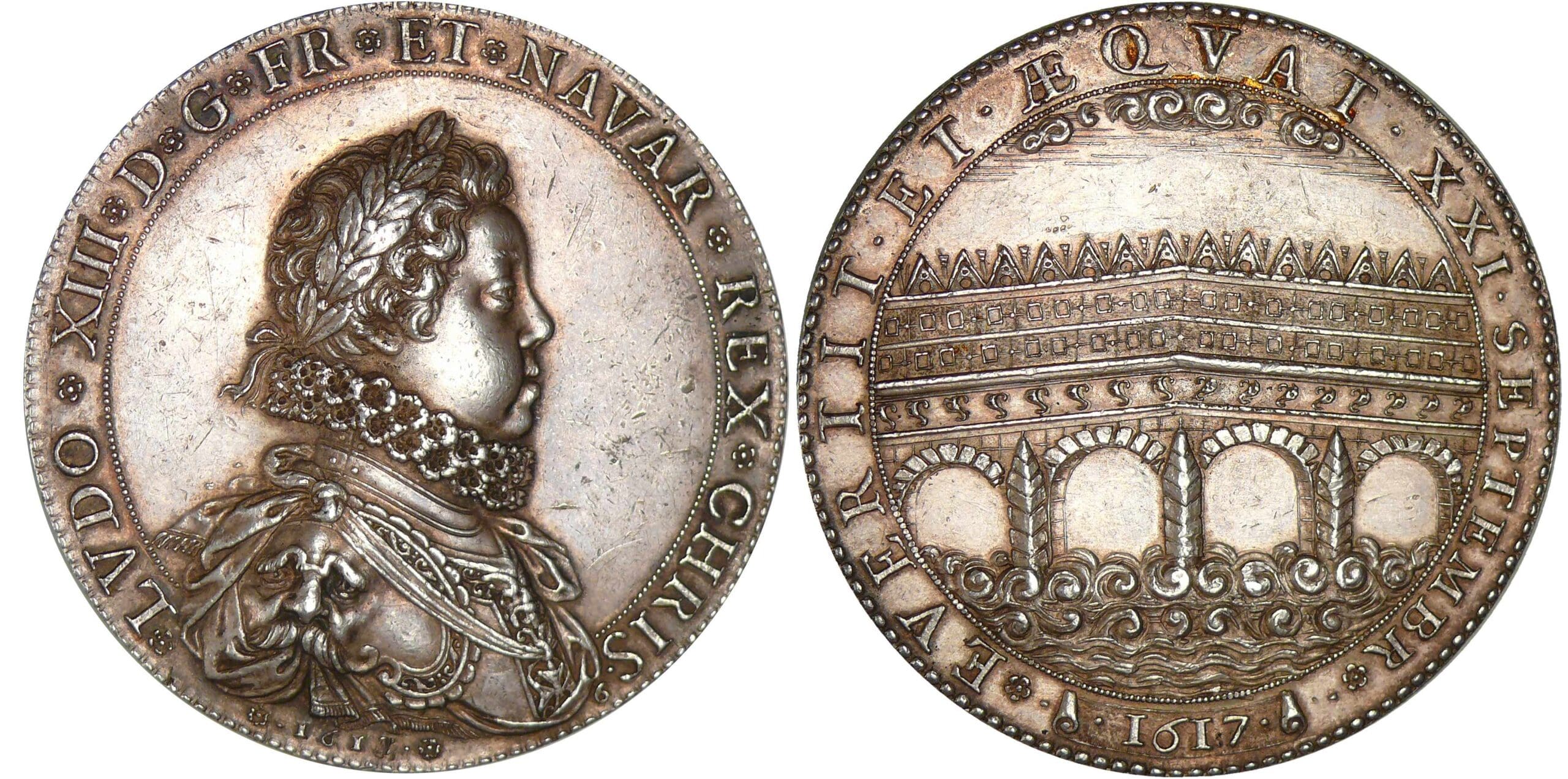 Louis XIII - Médaille pour la reconstruction du pont Saint-Michel 1617 Louis XIII - Médaille pour la reconstruction du pont Saint-Michel 1617