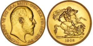 Angleterre - Edward VII - 5 pound 1902 flan bruni mat