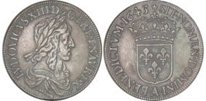 Louis XIII - Ecu du 2ème poinçon de Warin - 1643 A (Paris) rose sans baie