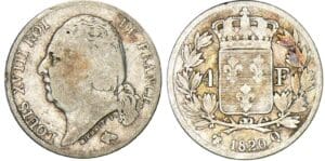 1 franc Louis XVIII au buste nu - 1820 Q (Perpignan)