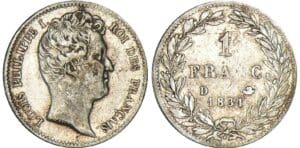 1 franc Louis-Philippe Ier - tête nue - 1831 D (Lyon)