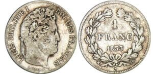 1 franc Louis-Philippe Ier - tête laurée - 1833 D (Lyon)