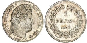 1 franc Louis-Philippe Ier - tête laurée - 1836 B (Rouen)