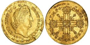 Louis XIV - Louis d’or aux 8 L et aux insignes - 1701 D (Lyon) flan réformé