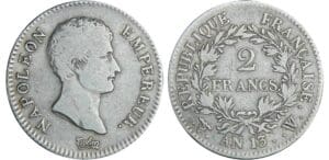 2 francs Napoléon empereur - An 13 W (Lille) 2 francs Napoléon empereur - An 13 W (Lille)