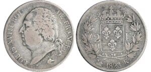2 francs Louis XVIII au buste nu - 1823 K (Bordeaux)